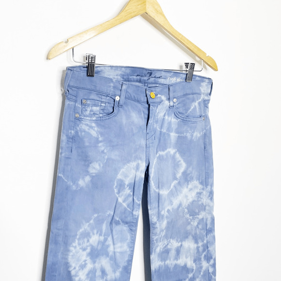y2k 7 FOR ALL MANKIND CROP DOJO Bleach Dye low rise jeans stretch womens 29 - Picture 3 of 8